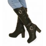 Black Biker Style Buckle Detail Boots