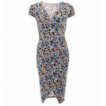 Blue Spotty Print Ruched Mock Wrap Dress