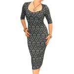 Grey and Black Print Stretch Pencil Dress
