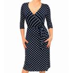 Navy Blue and Ivory Spotted Wrap Dress