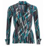 Teal and Purple Print Collared Stretchy Top