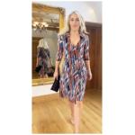 Orange and Navy Blue Printed Collared Wrap Dress