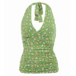 Green Daisy Print Halter Neck Top