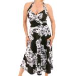 Black and White Floral Halter Neck Dress