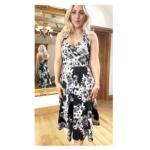 Black and White Floral Halter Neck Dress
