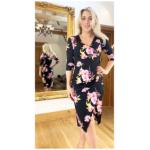Black and Pink Floral Mock Wrap Dress