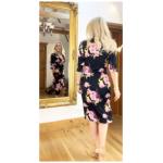 Black and Pink Floral Mock Wrap Dress