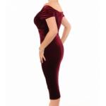 Wine Velour Bardot Dress