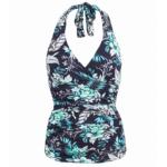 Navy Blue and Turquoise Floral Halter Neck Top