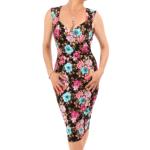 Black Floral Sleeveless Sweetheart Dress