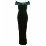 Emerald Green Velour Bardot Maxi Dress