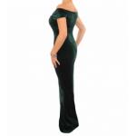 Emerald Green Velour Bardot Maxi Dress