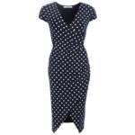 Navy Blue Spot Print Mock Wrap Dress