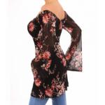 Floral Mesh off the Shoulder Bell Sleeve Top