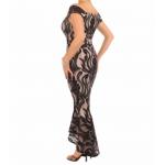 Black and Nude Fishtail Bardot Dress