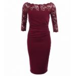 Wine Lace Detail Ruched Dress