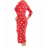 Red Butterfly Print Wrap Dress