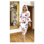 Ivory Floral Bell Sleeve Pencil Dress