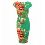 Jade Green and Orange Floral Pencil Dress