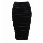 Black Velour Ruched Stretchy Skirt