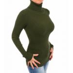 Army Green Ribbed Polo Neck Clingy Jumper