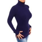 Navy Blue Ribbed Polo Neck Clingy Jumper