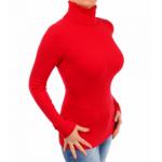 Red Ribbed Polo Neck Clingy Jumper