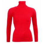 Red Ribbed Polo Neck Clingy Jumper