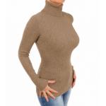 Mocha Ribbed Polo Neck Clingy Jumper