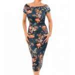 Petrol Blue Floral Ruched Pencil Dress