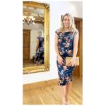 Teal Floral Ruched Pencil Dress