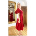 Red Waterfall Sleeve Fit and Flare Dress