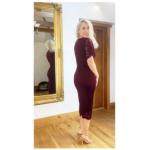 Wine Flutter Sleeve Lace Pencil Dress