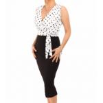 Black and Ivory Spot Print Sleeveless Dress