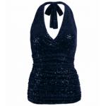 Navy Blue Velour Sequin Figure Hugging Halter Top