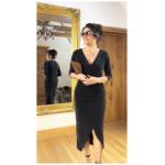 Black and Silver Sparkly Lurex Mock Wrap Dress