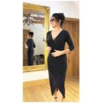Black and Silver Sparkly Lurex Mock Wrap Dress