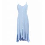 Blue Button Through Dip Hem Dress