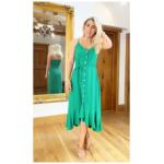 Green Button Through Dip Hem Dress