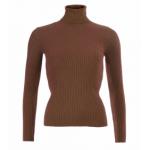 Brown Ribbed Polo Neck Clingy Jumper