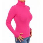 Hot Pink Ribbed Polo Neck Clingy Jumper