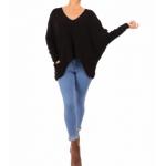 Black Oversized V Neck Jumper