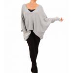 Light Grey Oversized V Neck Jumper