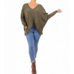 Khaki Oversized V Neck Jumper