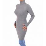 Grey Ribbed Polo Neck Long Jumper