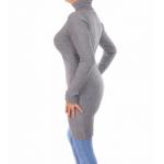 Grey Ribbed Polo Neck Long Jumper