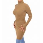 Camel Ribbed Polo Neck Long Jumper