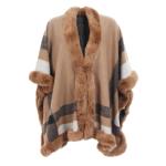 Camel Faux Fur Trim Cape