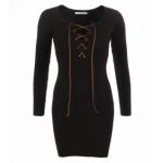 Black Lace up Ribbed Jumper