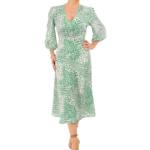 Green Print Puffed Sleeve Midi Dress